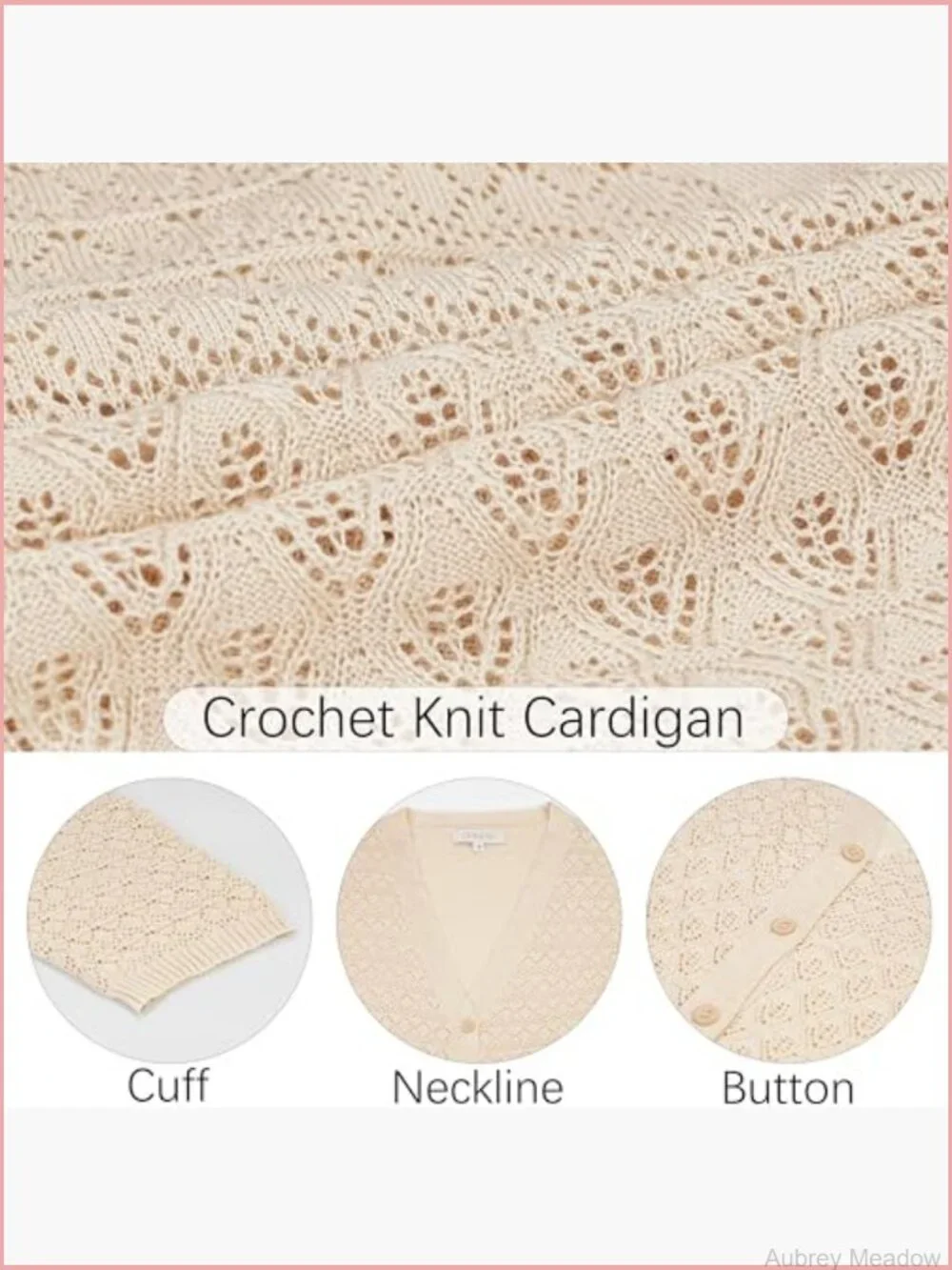 Lightweight Crochet Cardigan 3/4 Sleeve Cropped V Neck Button Shrug Knit Sweater - Picture 5 of 6
